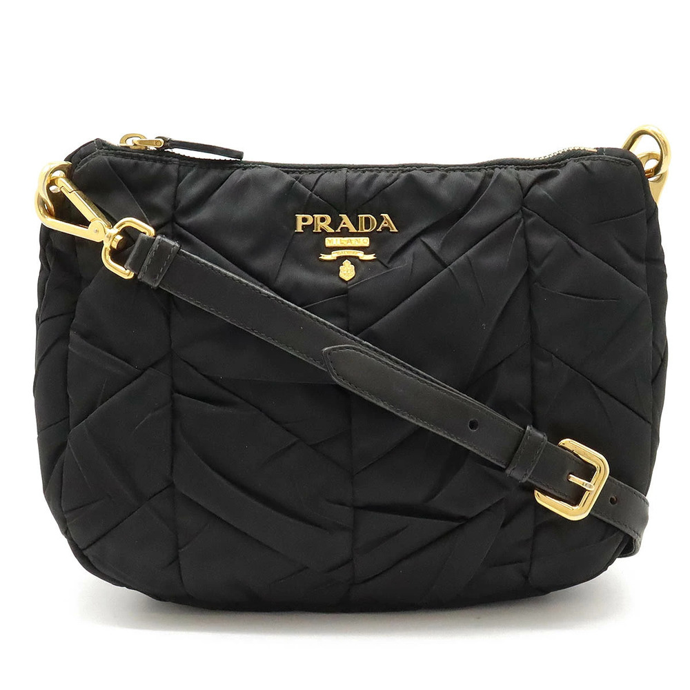 Prada Gathered Crossbody Bag Leather NERO Black